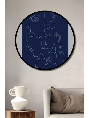 Teona Ahşap Çerçeve Görünümlü Soyut Yüzler Dekoratif Ahşap Mdf Işyeri Duvar Tablo Yuvarlak Işyeri Duvar Tablo