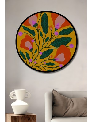 Teona Ahşap Çerçeve Görünümlü Canlı Çiçek Motifleri Dekoratif Ahşap Mdf Ev Duvar Tablo Yuvarlak Ev Duvar Tablo