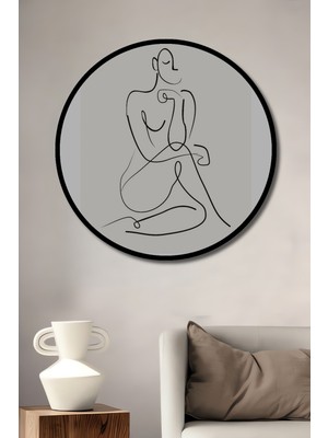 Teona Ahşap Çerçeve Görünümlü Soyut Çizim Dekoratif Ahşap Mdf Işyeri Duvar Tablo Yuvarlak Işyeri Duvar Tablo