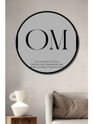 Teona Ahşap Çerçeve Görünümlü Om Minimalist Ahşap Mdf Dekoratif Ev Duvar Tablo Yuvarlak Ev Duvar Tablo