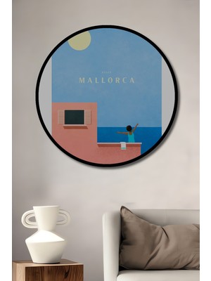 Teona Ahşap Çerçeve Görünümlü Mallorca Manzarası Dekoratif Ahşap Mdf Ev Duvar Tablo Yuvarlak Ev Duvar Tablo