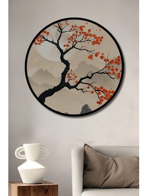 Teona Ahşap Çerçeve Görünümlü Sonbahar Ağacı Dekoratif Ahşap Mdf Ev Duvar Tablo Yuvarlak Ev Duvar Tablo