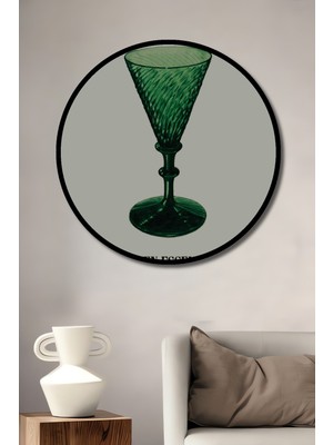 Teona Ahşap Çerçeve Görünümlü Yeşil Kadeh Ahşap Mdf Dekoratif Işyeri Duvar Tablo Yuvarlak Işyeri Duvar Tablo