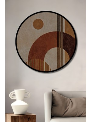 Teona Ahşap Çerçeve Görünümlü Soyut Geometrik Ahşap Mdf Dekoratif Ev Duvar Tablo Yuvarlak Ev Duvar Tablo