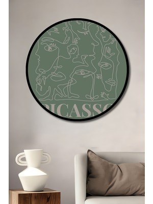 Teona Ahşap Çerçeve Görünümlü Picasso Soyut Sanat Ahşap Mdf Dekoratif Ev Duvar Tablo Yuvarlak Ev Duvar Tablo