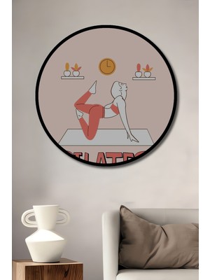 Teona Ahşap Çerçeve Görünümlü Kadın Pilates Ahşap Mdf Dekoratif Ev Duvar Tablo Yuvarlak Ev Duvar Tablo