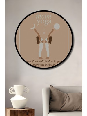 Teona Ahşap Çerçeve Görünümlü Ay Yoganın Büyüsü Dekoratif Ahşap Mdf Ev Duvar Tablo Yuvarlak Ev Duvar Tablo