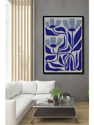 Teona Ahşap Çerçeve Görünümlü Mavi Çiçekler Dekoratif Ahşap Mdf Ev Duvar Tablo Dikdörtgen Ev Duvar Tablo