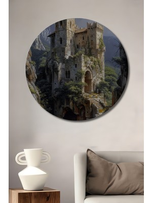 Teona Ahşap Ortaçağ Kale Manzarası Ahşap Mdf Dekoratif Ev/işyeri Duvar Tablo Yuvarlak Ev/işyeri Duvar Tablo