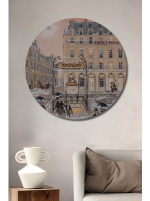 Teona Ahşap Paris Sokaklarında Kış Ahşap Mdf Dekoratif Ev/işyeri Duvar Tablo Yuvarlak Ev/işyeri Duvar Tablo