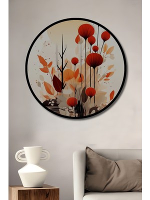 Teona Ahşap Çerçeve Görünümlü Sonbahar Renkleri Dekoratif Ahşap Mdf Ev Duvar Tablo Yuvarlak Ev Duvar Tablo