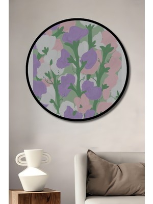 Teona Ahşap Çerçeve Görünümlü Pastoral Çiçekler Ahşap Mdf Dekoratif Ev Duvar Tablo Yuvarlak Ev Duvar Tablo