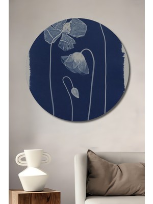 Teona Ahşap Mavi Gelincik Çiçeği Dekoratif Ahşap Mdf Ev/işyeri Duvar Tablo Yuvarlak Ev/işyeri Duvar Tablo