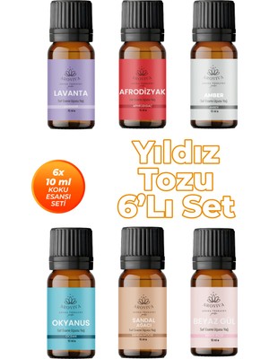 Aroviva Yıldız Tozu Oda Kokusu 6'lı Set- Doğal Esansiyel Uçucu Yağ, Difüzör Esansı, Buhurdanlık Yağı