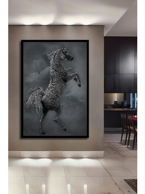 Teona Ahşap Çerçeve Görünümlü Mistikal Desenli At Dekoratif Ahşap Mdf Ev Duvar Tablo Dikdörtgen Ev Duvar Tablo