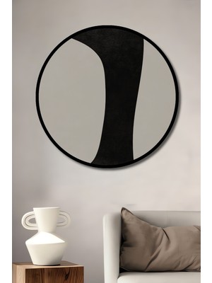 Teona Ahşap Çerçeve Görünümlü Soyut Sanat Dalgalı Çizgiler Dekoratif Ahşap Mdf Tablo Yuvarlak Tablo