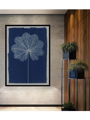 Teona Ahşap Çerçeve Görünümlü Mavi Yaprak Ahşap Mdf Dekoratif Ev Duvar Tablo Dikdörtgen Ev Duvar Tablo