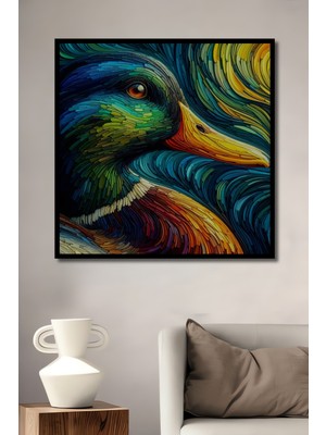 Teona Ahşap Çerçeve Görünümlü Renkli Ördek Dekoratif Ahşap Mdf Ev Duvar Tablo Dikdörtgen Ev Duvar Tablo