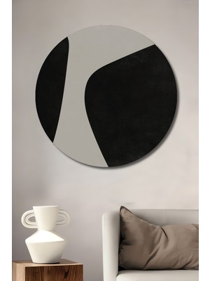 Teona Ahşap Soyut Siyah Beyaz Geometrik Ahşap Mdf Dekoratif Işyeri Duvar Tablo Yuvarlak Işyeri Duvar Tablo