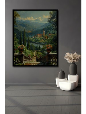 Teona Ahşap Çerçeve Görünümlü Büyüleyici Toskana Manzarası Ahşap Mdf Dekoratif Tablo Dikdörtgen Tablo