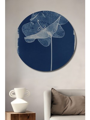 Teona Ahşap Mavi Çiçek Dekoratif Ahşap Mdf Ev/işyeri Duvar Tablo Yuvarlak Ev/işyeri Duvar Tablo