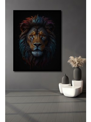 Teona Ahşap Çerçeve Görünümlü Renkli Aslan Ahşap Mdf Dekoratif Ev Duvar Tablo Dikdörtgen Ev Duvar Tablo