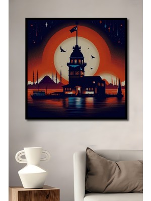 Teona Ahşap Çerçeve Görünümlü Kız Kulesi Dekoratif Ahşap Mdf Işyeri Duvar Tablo Dikdörtgen Işyeri Duvar Tablo