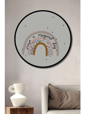 Teona Ahşap Çerçeve Görünümlü Gökkuşağı Motifli Dekoratif Ahşap Mdf Ev Duvar Tablo Yuvarlak Ev Duvar Tablo