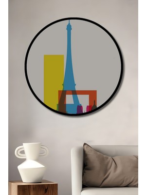 Teona Ahşap Çerçeve Görünümlü Renkli Eyfel Kulesi Dekoratif Ahşap Mdf Ev Duvar Tablo Yuvarlak Ev Duvar Tablo