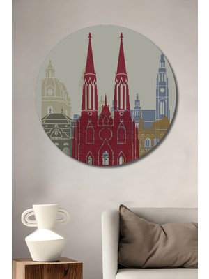 Teona Ahşap Viyana Şehir Simgeleri Dekoratif Ahşap Mdf Ev/işyeri Duvar Tablo Yuvarlak Ev/işyeri Duvar Tablo