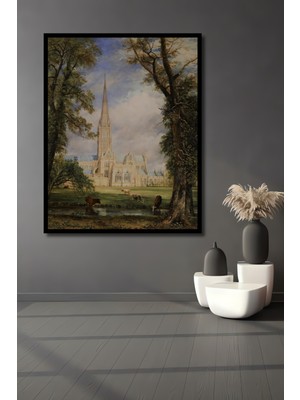 Teona Ahşap Çerçeve Görünümlü Salisbury Katedrali Manzaralı Ahşap Mdf Dekoratif Tablo Dikdörtgen Tablo