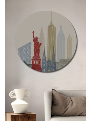 Teona Ahşap Özgürlük Heykeli New York Şehir Silüeti Ahşap Mdf Dekoratif Tablo Yuvarlak Tablo