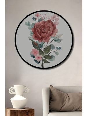 Teona Ahşap Çerçeve Görünümlü Vintage Çiçek Desenli Dekoratif Ahşap Mdf Ev Duvar Tablo Yuvarlak Ev Duvar Tablo