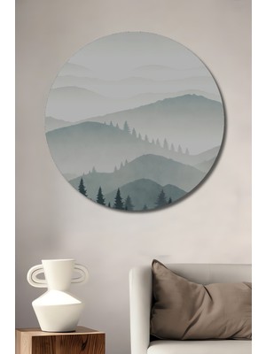 Teona Ahşap Sisli Dağlar Dekoratif Ahşap Mdf Ev/işyeri Duvar Tablo Yuvarlak Ev/işyeri Duvar Tablo