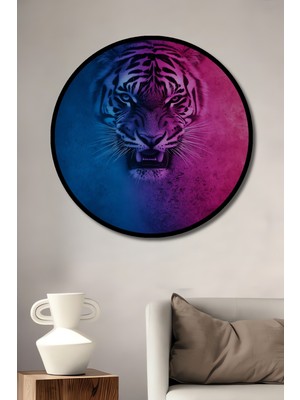 Teona Ahşap Çerçeve Görünümlü Gökkuşağı Kaplanı Dekoratif Ahşap Mdf Ev Duvar Tablo Yuvarlak Ev Duvar Tablo