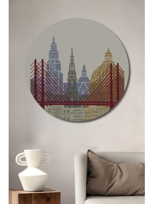 Teona Ahşap Dekoratif Ahşap Mdf Kopenhag Şehir Silueti Ev/işyeri Duvar Tablosu Yuvarlak Ev/işyeri Duvar Tablo