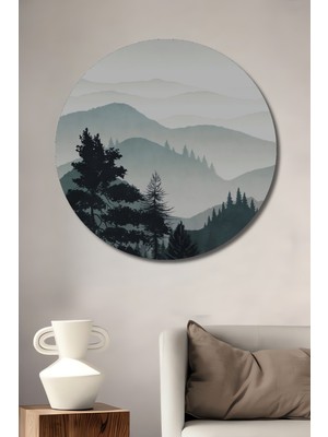 Teona Ahşap Sisli Dağlar Manzaralı Ahşap Mdf Dekoratif Ev/işyeri Duvar Tablo Yuvarlak Ev/işyeri Duvar Tablo