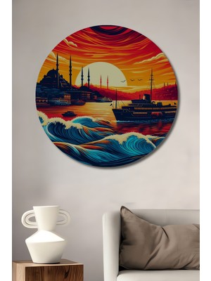 Teona Ahşap Istanbul Boğazı Manzarası Ahşap Mdf Dekoratif Ev/işyeri Duvar Tablo Yuvarlak Ev/işyeri Duvar Tablo