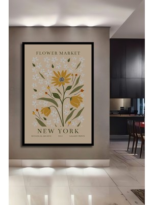 Teona Ahşap Çerçeve Görünümlü Çiçek Pazarının Büyüleyici Çiçekleri New York Ahşap Mdf Tablo Dikdörtgen Tablo