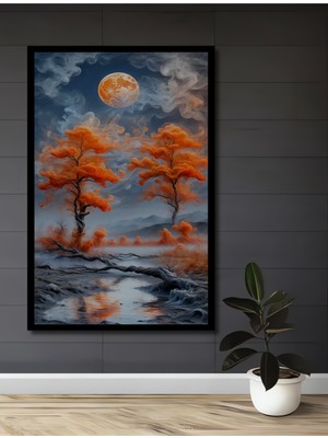 Teona Ahşap Çerçeve Görünümlü Alev Ağacı Ayışığı Dekoratif Ahşap Mdf Ev Duvar Tablo Dikdörtgen Ev Duvar Tablo