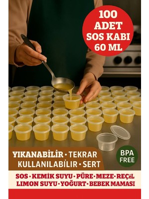 Open Home Concept 100’LÜ Set-60 ml Kendinden Kapaklı Şeffaf Sosluk – Sızdırmaz, Sıcağa Dayanıklı, Tekrar Kullanılabilir