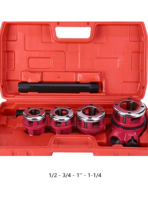 Beyaz Boru Pafta Takımı 5'li Set Çantalı 1/2 - 3/4 - 1'' - 1-1/4 - Pafta Kolu