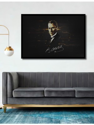 Teona Ahşap Çerçeve Görünümlü Atatürk Ahşap Mdf Dekoratif Işyeri Duvar Tablo Dikdörtgen Işyeri Duvar Tablo