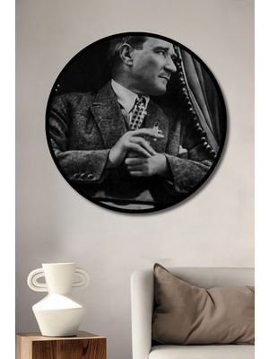 Teona Ahşap Çerçeve Görünümlü Atatürk Ahşap Mdf Dekoratif Ev/işyeri Duvar Tablo Yuvarlak Ev/işyeri Duvar Tablo