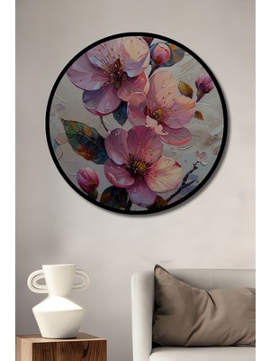 Teona Ahşap Çerçeve Görünümlü Bahar Çiçekleri Ahşap Mdf Dekoratif Ev Duvar Tablo Yuvarlak Ev Duvar Tablo