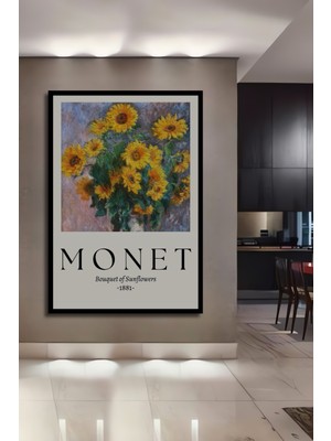 Teona Ahşap Çerçeve Görünümlü Monet Ayçiçekleri Dekoratif Ahşap Mdf Ev Duvar Tablo Dikdörtgen Ev Duvar Tablo