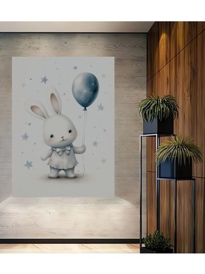 Teona Ahşap Sevimli Tavşan Balonuyla Dekoratif Ahşap Mdf Ev/işyeri Duvar Tablo Dikdörtgen Ev/işyeri Duvar Tablo