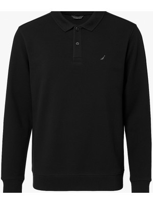 CGA Erkek Sweatshirt Tarzı Kazak Yakalı Siyah Kazak Pamuklu