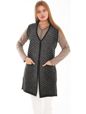 Lanze Dolu Örgü Triko Uzun Yelek 1548