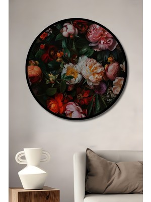 Teona Ahşap Çerçeve Görünümlü Çiçek Bahçesi Dekoratif Ahşap Mdf Ev Duvar Tablo Yuvarlak Ev Duvar Tablo